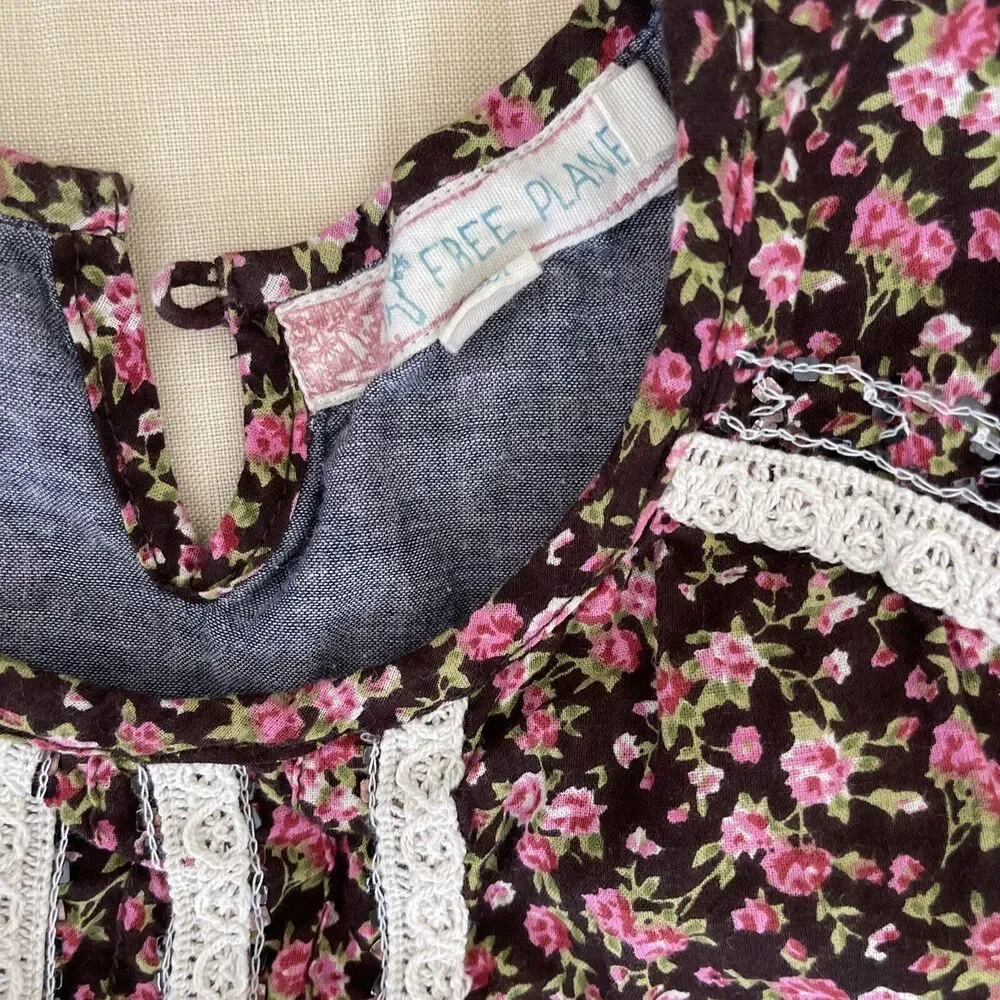 FREE PLANET  kids girls SZ 6X Floral Dress Lace trim Sequins